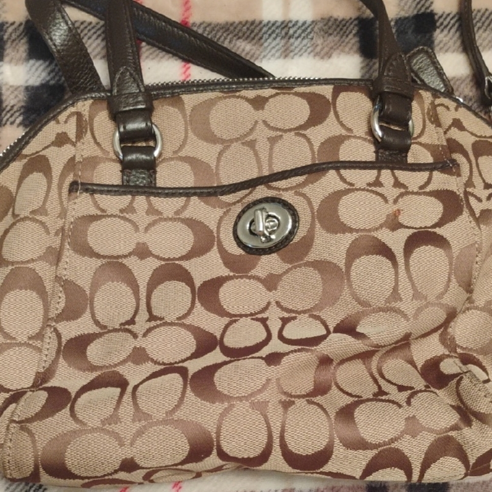 Coach Tan and Brown Signature Shoulder Bag